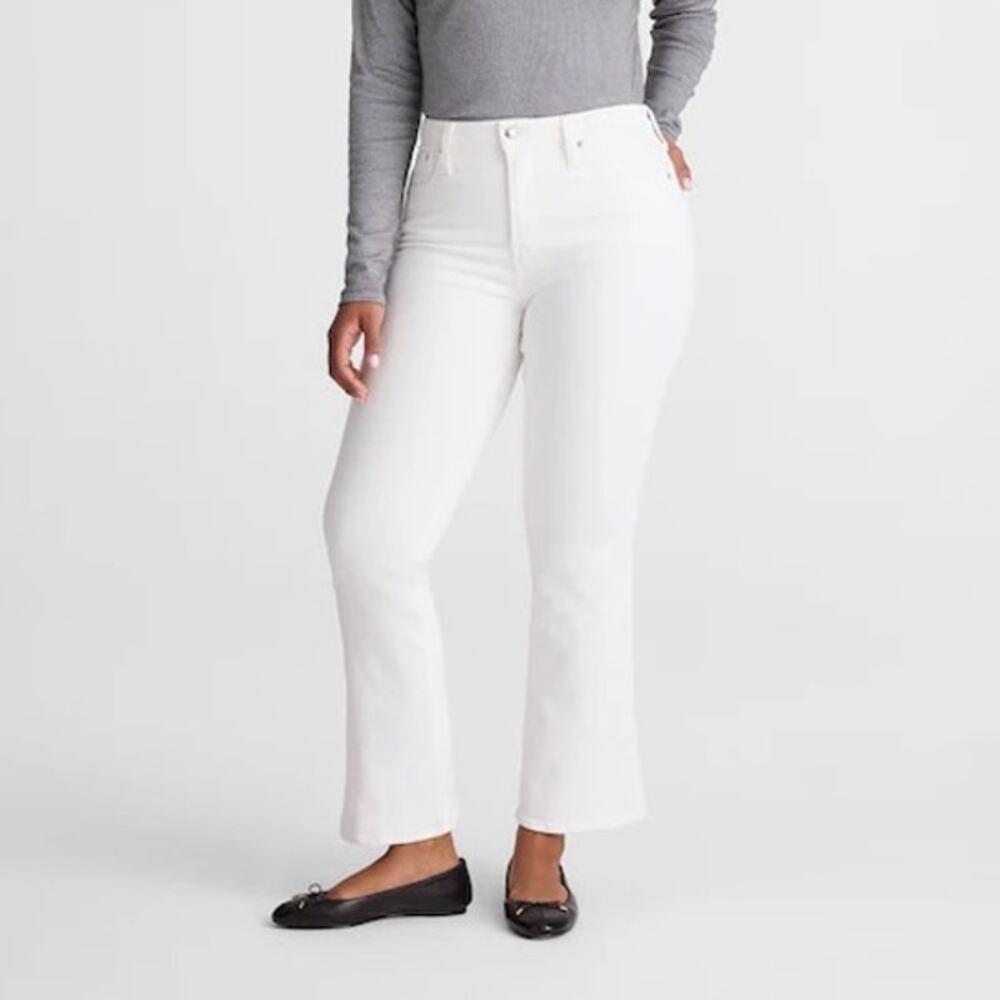 Madewell The Curvy Flare Crop Jean Super Stretch Denim Tile White Size 28 NWT